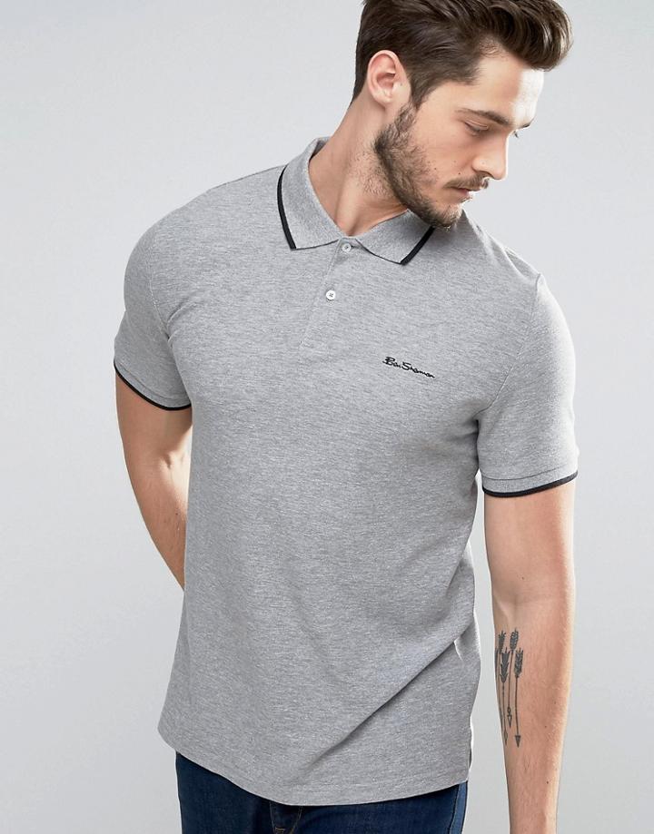 Ben Sherman Basic Plain Regular Fit Tipping Polo - Gray