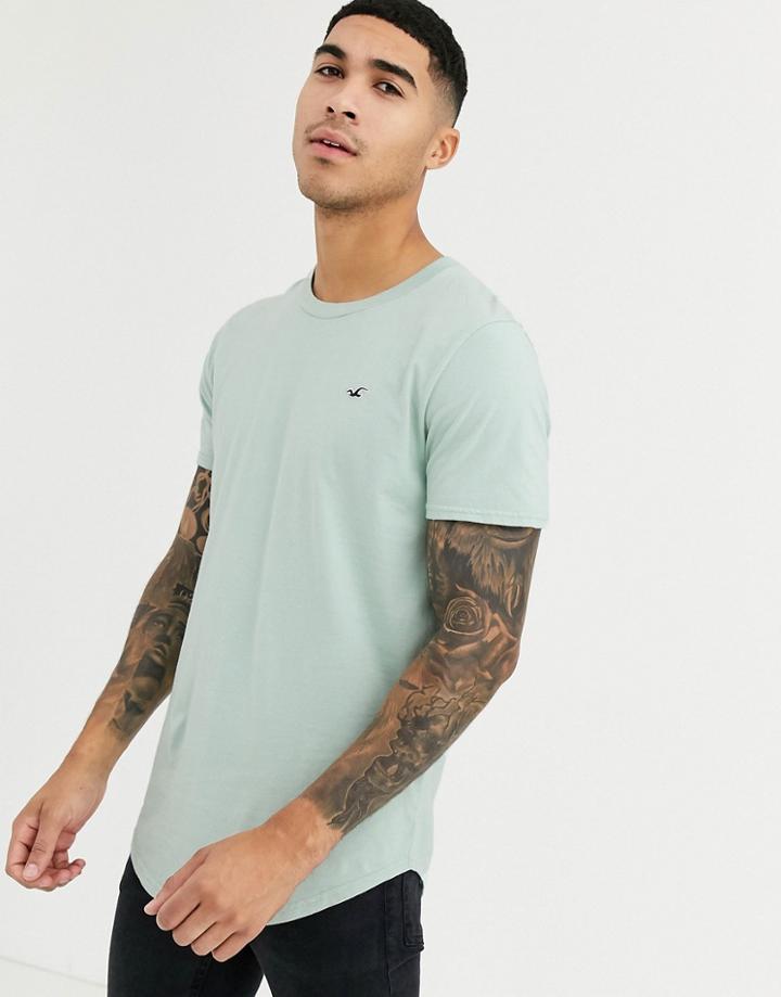 Hollister Icon Logo Curved Hem T-shirt In Dark Green