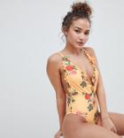 Peek & Beau Floral Frill Swimsuit In Yellow - Yellow