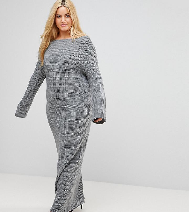 Alice & You Maxi Sweater Dress With Scoop Back - Gray