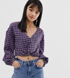 Glamorous Petite Wrap Front Top In Mini Check Print