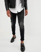 Asos Design 12.5oz Skinny Jeans In Washed Black - Black