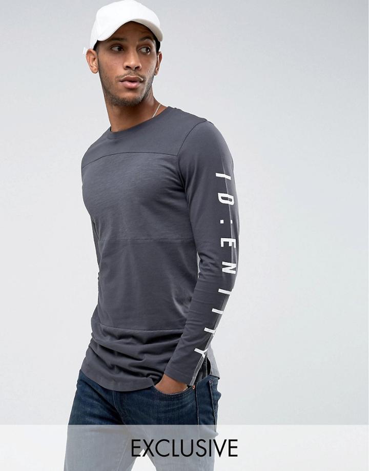Jack & Jones Core Long Sleeve Top With Panels And Sleeve Print - Gray