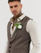 Asos Design Wedding Skinny Suit Suit Vest In Soft Brown Twill