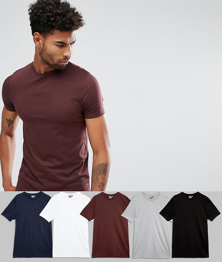 Asos Tall T-shirt With Crew Neck 5 Pack Save - Multi