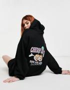 Asos Design Mini Sweatshirt Hoodie Dress In Black With Cherry Sweet Logo