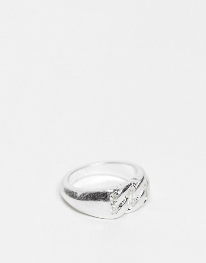 Icon Brand Signet Ring In Silver With Curb Chain Detail