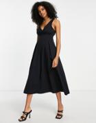 Asos Edition Sleeveless Pleat Waist Midi Dress In Black