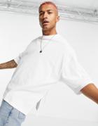 Asos Design Oversized Pique T-shirt With Half Sleeve And Side Splits In White