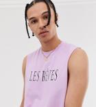 Asos Design Tall Sleeveless T-shirt With Dropped Armhole And Text Print - Purple