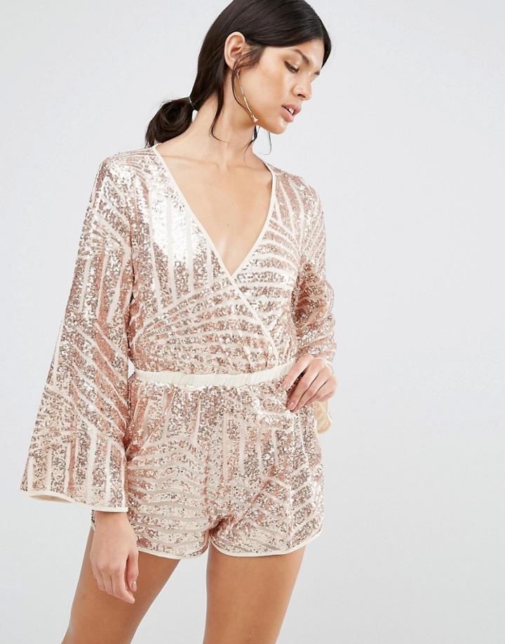 Love & Other Things Sequin Romper - Orange