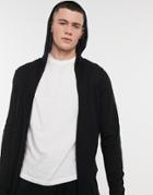 Asos Design Hooded Open Front Cardigan With Curved Hem-black