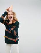 Asos Holidays Tree Sweater With Pom Pom Baubles - Green
