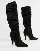 Asos Design Callie Ruched Knee High Boots - Black