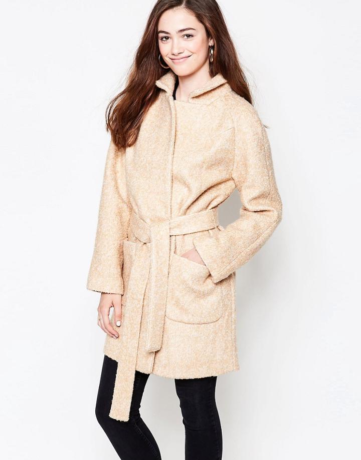 Ganni Tie Waist Wrap Coat In Camel - Multi