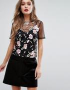 New Look Floral Embroidered Mesh T-shirt - Black