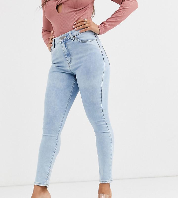 Asos Design Petite Ridley High Waisted Skinny Jeans In Light Stonewash Blue-blues