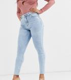 Asos Design Petite Ridley High Waisted Skinny Jeans In Light Stonewash Blue-blues
