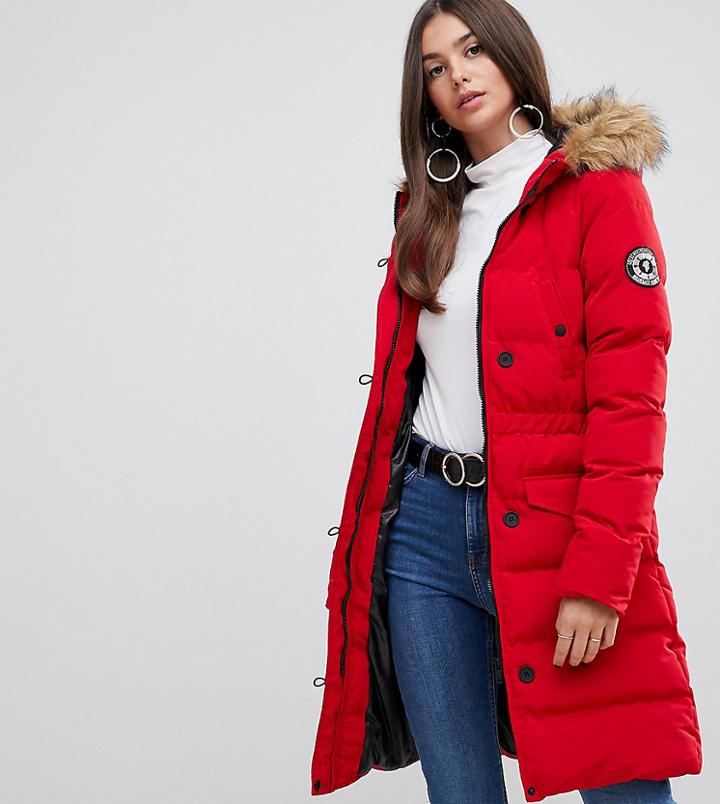 Brave Soul Tall Whitehorse Padded Parka Coat - Red