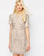 Needle & Thread Linear Motif Embellished Shift Dress - Pastel Pink