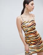 Asos Design Animal Print Strappy Mini Bodycon Dress - Multi