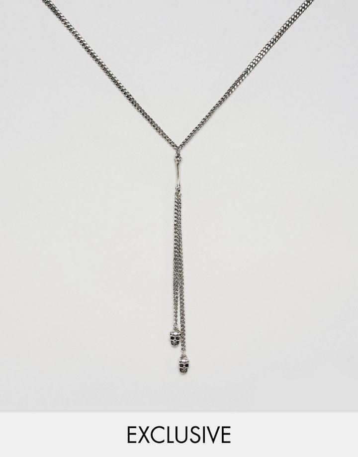 Reclaimed Vintage Inspired Lariat Chain Necklace With Skull & Bone Charms Exclusive To Asos - Silver