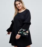 Junarose Embroidered Dress With Frill Detail - Black