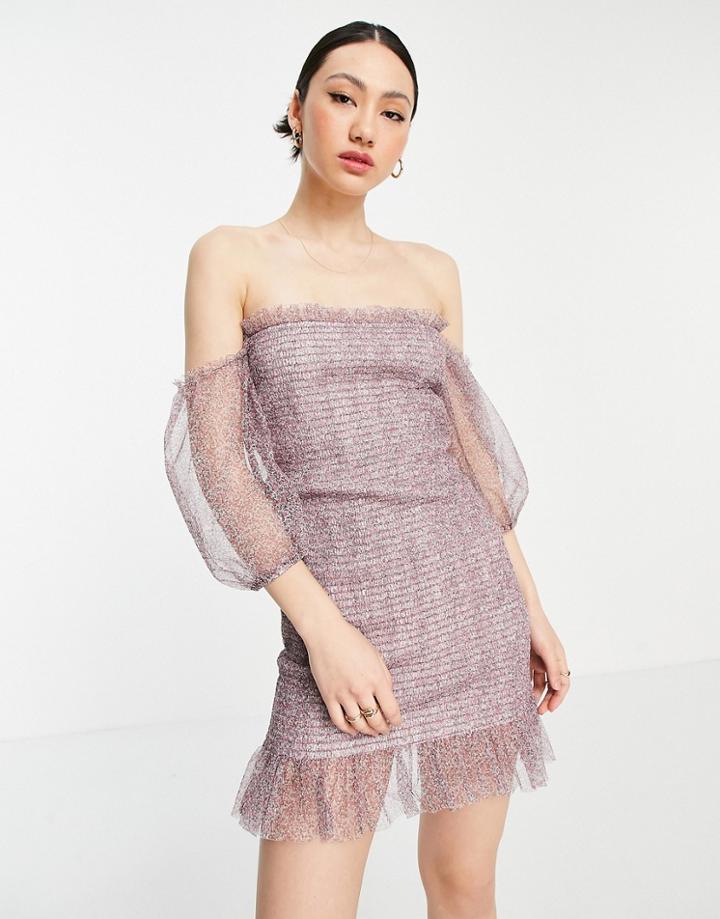 Vila Mini Dress With Chiffon Puff Sleeves In Pink Ditsty Floral
