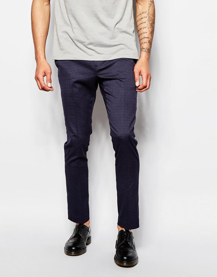 Selected Homme Mini Check Pants In Skinny Fit - Navy