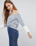 The English Factory Paisley Print Off Shoulder Top - Blue
