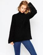 Asos Chunky Sweater With High Neck And Moving Rib - Black