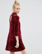 Monki Keyhole Neck Velvet Skater Dress - Purple