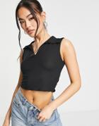 Trendyol Sleeveless Open Collar Polo Top In Black