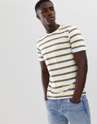 Selected Homme T-shirt With Multi Texture Stripe-white