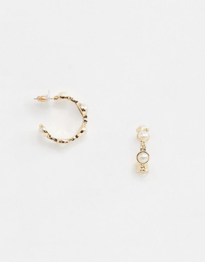 Designb London Pearl Hoop Earrings-gold