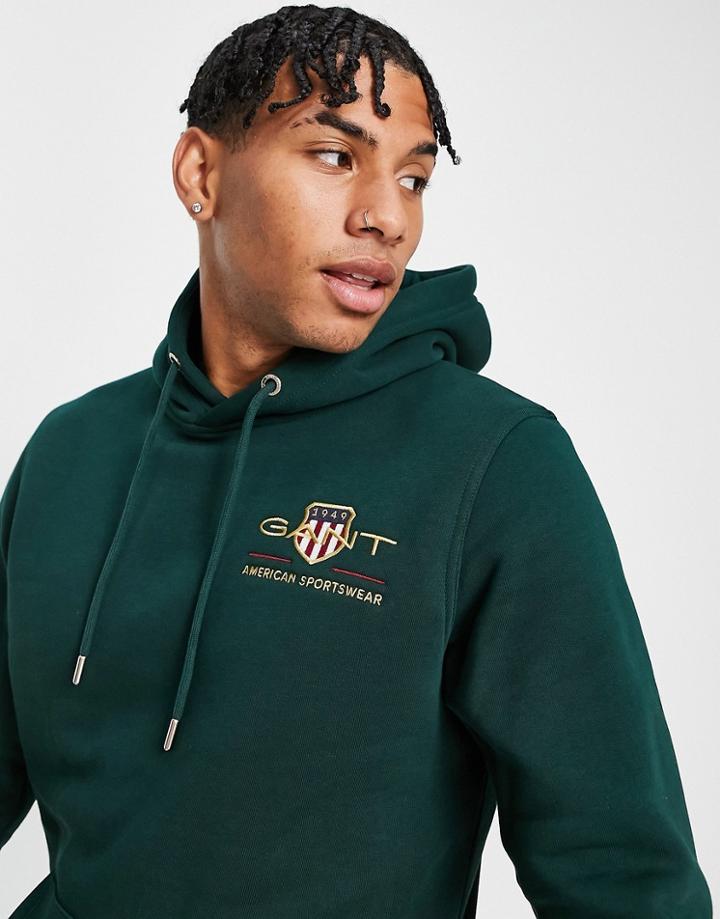 Gant Medium Archive Shield Logo Hoodie In Tartan Green