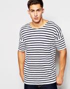 Minimum Scoop Neck Stripe T-shirt - White