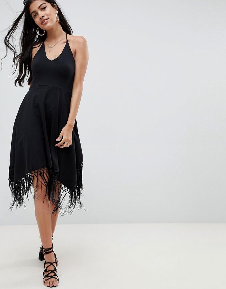 Asos Design Tassel Hem Hanky Sundress - Black