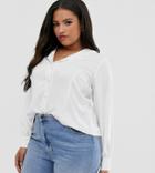 Fashion Union Plus Button Down Blouse With Puff Sleeves And Scallop Collar - Cream