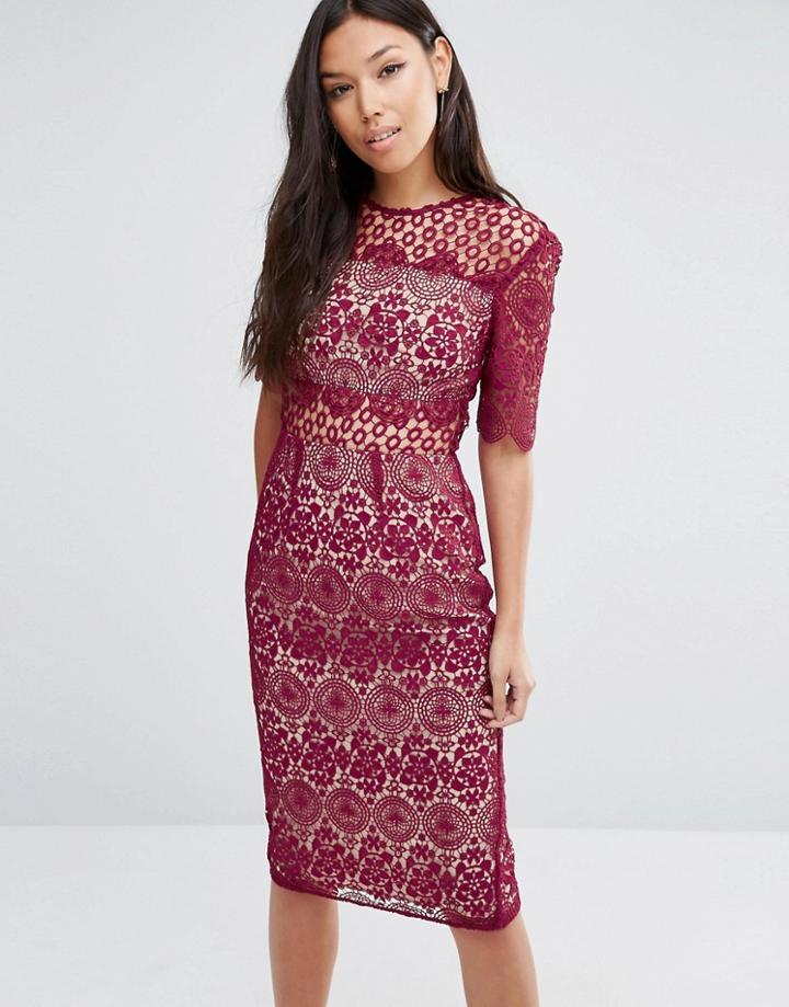 Asos Premium Lace Pencil Dress - Red
