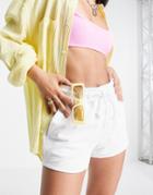 Noisy May Cotton Tie Waist Sweat Shorts In White - White