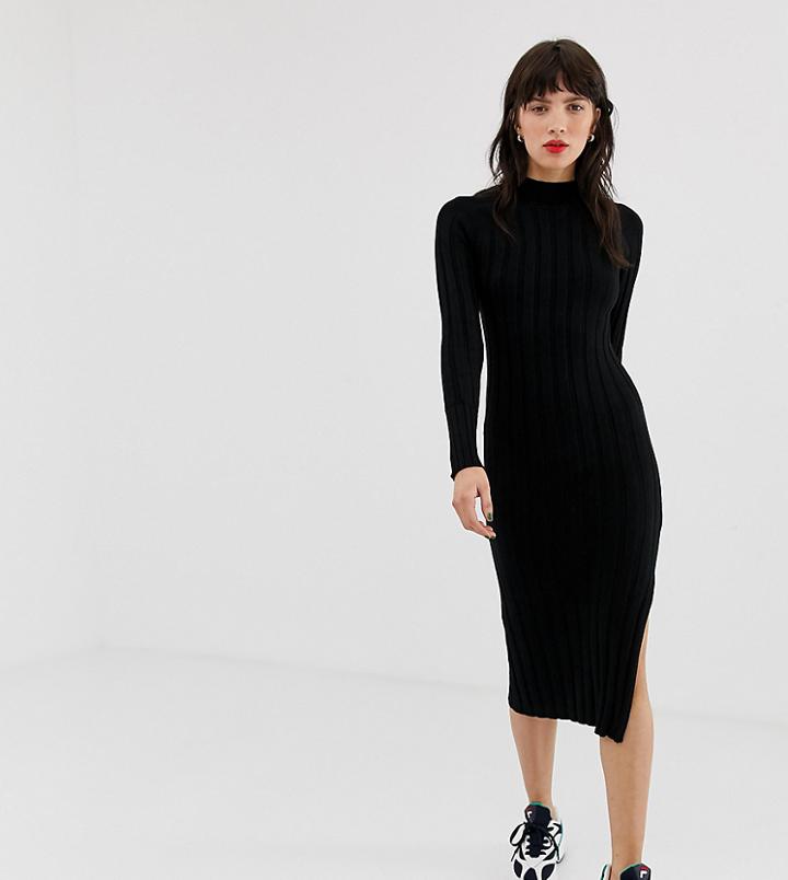 River Island Knitted Bodycon Dress With High Neck In Black - Black