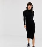 River Island Knitted Bodycon Dress With High Neck In Black - Black