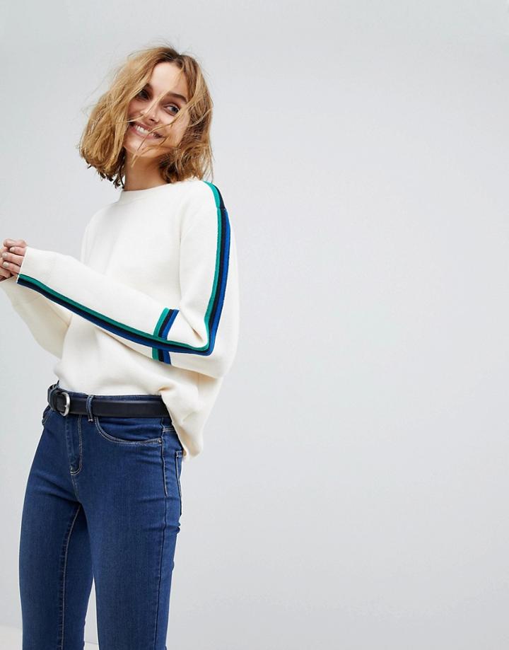 Vero Moda Knitted Sweater With Color Blocked Sleeve - Cream