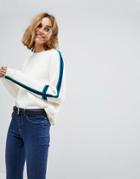 Vero Moda Knitted Sweater With Color Blocked Sleeve - Cream