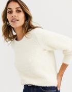 Vero Moda Knitted Puff Sleeve Fluffy Sweater In Cream