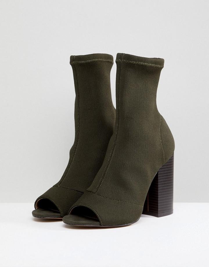 Asos Design Even Knit Peep Toe Heeled Boots - Green