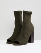 Asos Design Even Knit Peep Toe Heeled Boots - Green