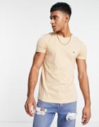 Tommy Hilfiger Icon Logo Slim Fit T-shirt In Beige-neutral