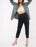 River Island Tapered Peg Jeans In Washed Black